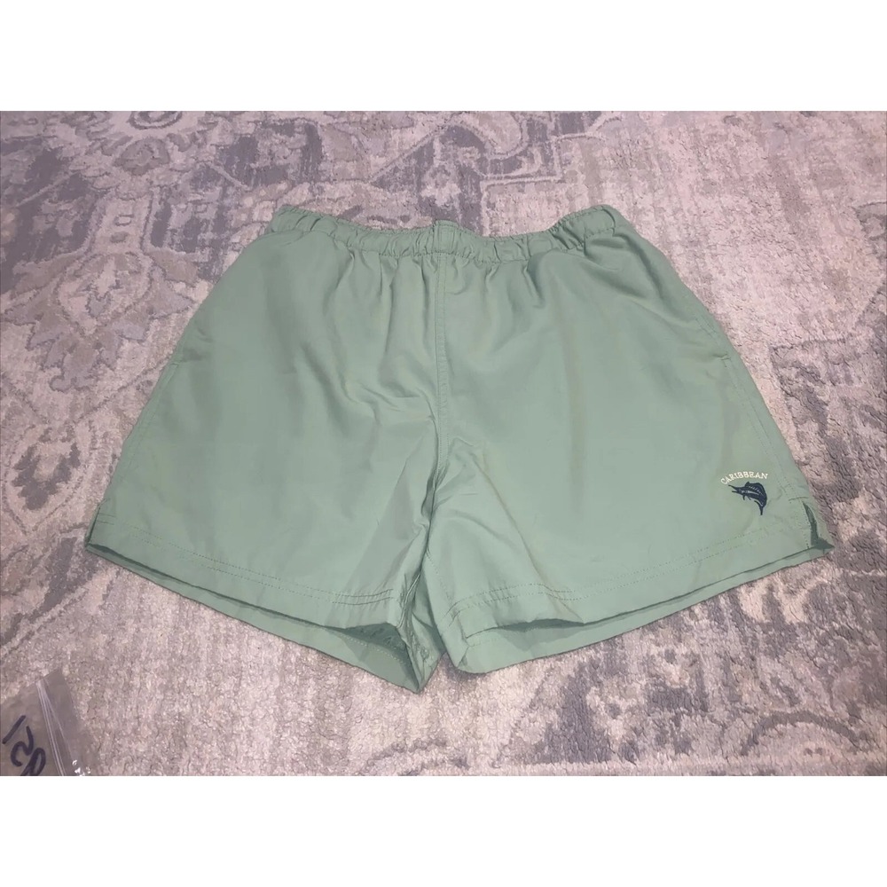 CARIBBEAN SWIM TRUNKS BOARD SHORTS MESH‎ LINING MEN'S SZ SMALL GREEN